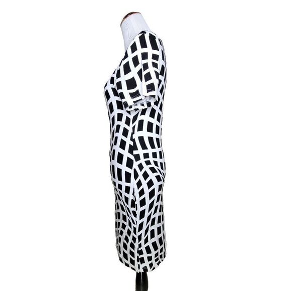 Venus Geometric Square Print Short Sleeve Sheath Dress Black White Size Medium - Picture 6 of 8